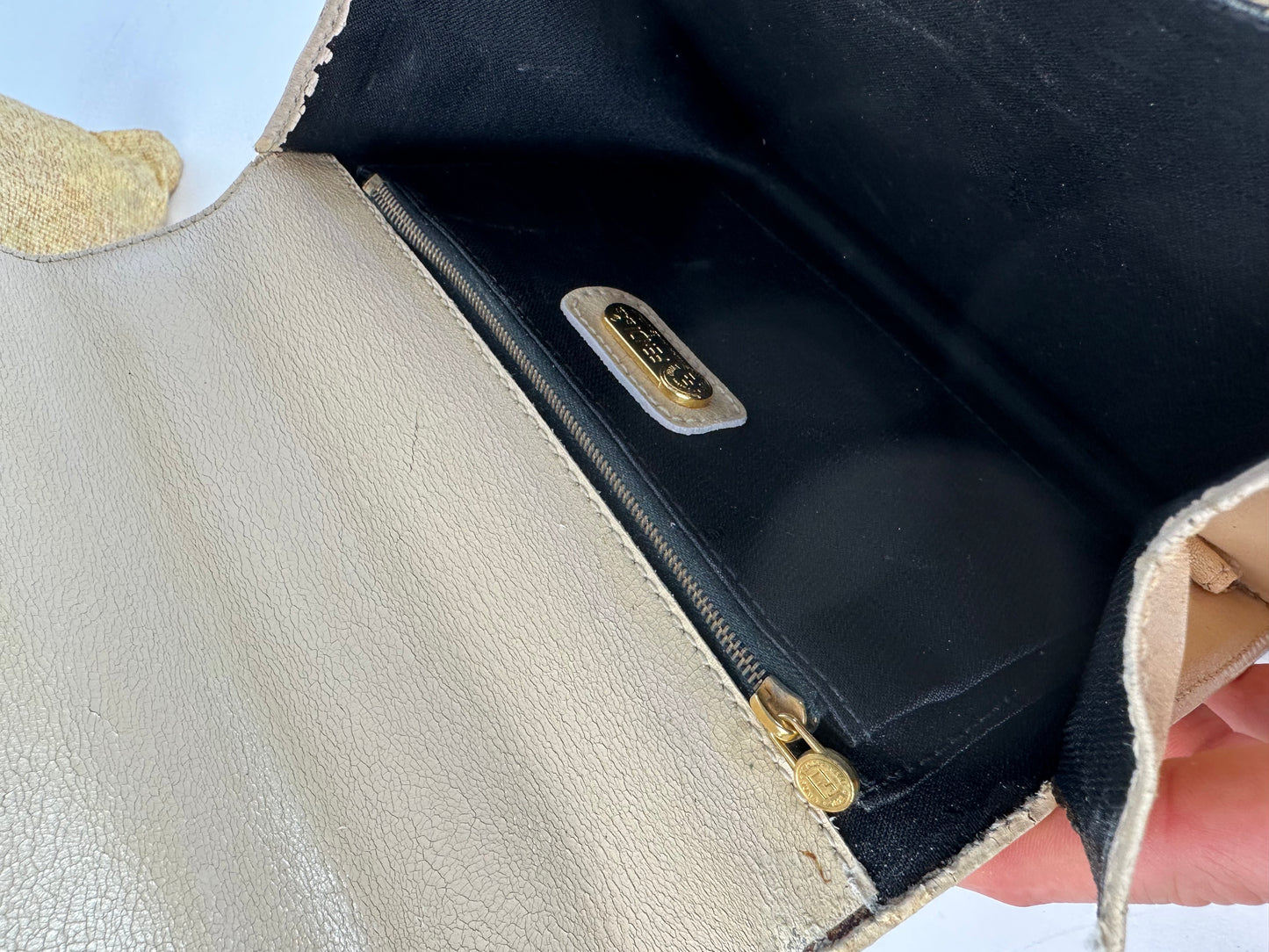 Vintage Fendi Top Handle Flap Bag Cream Ivory Calfskin Leather
