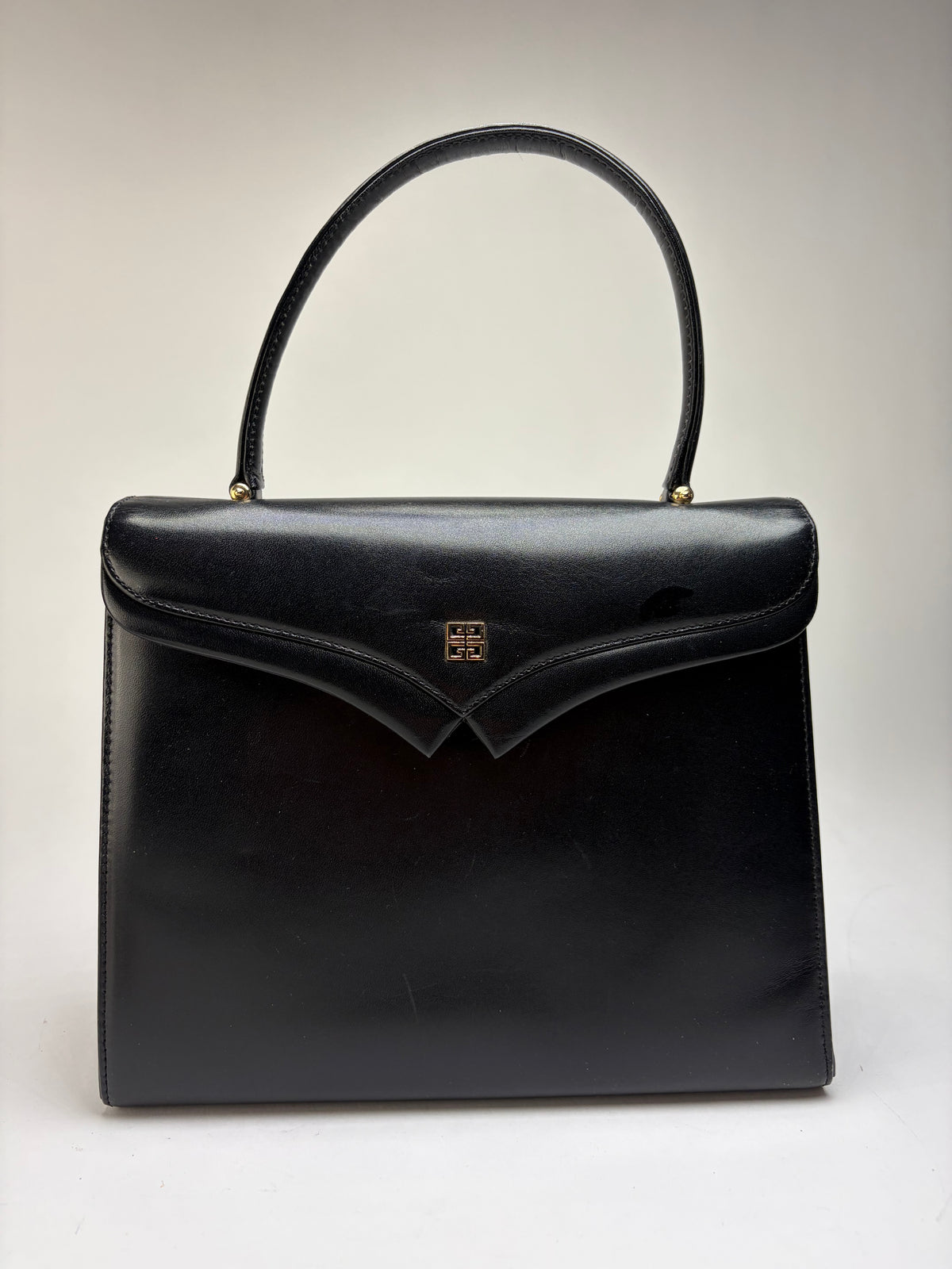 Vintage Givenchy Structured Leather Top-Handle Bag Late 1970s Black