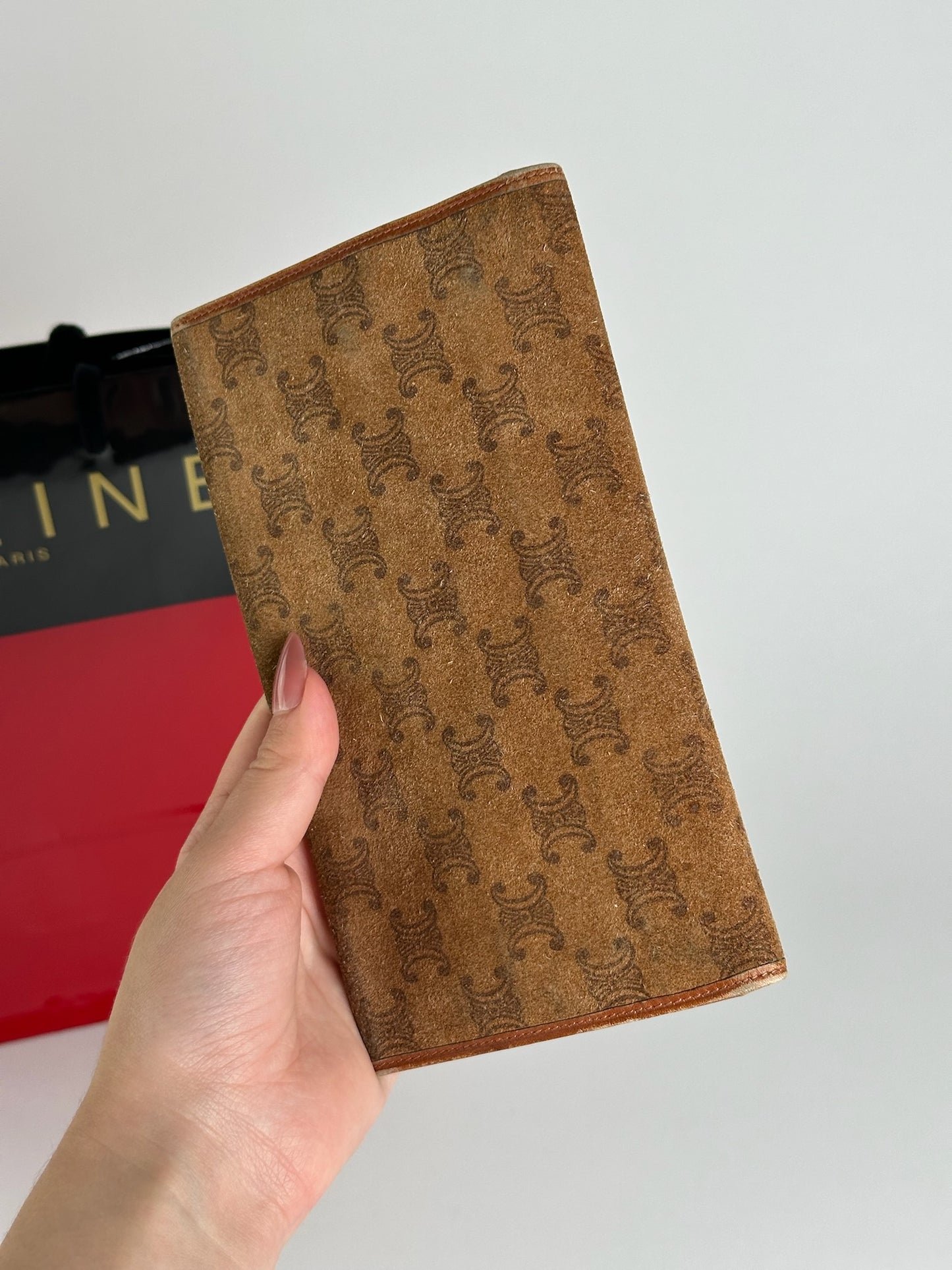 Vintage Celine Paris Suede Leather Monogram wallet brown