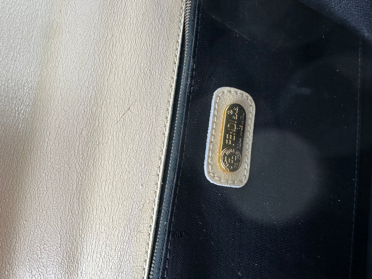 Vintage Fendi Top Handle Flap Bag Cream Ivory Calfskin Leather
