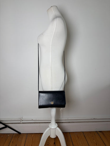 Vintage Givenchy Leather Shoulder Bag Black Gold