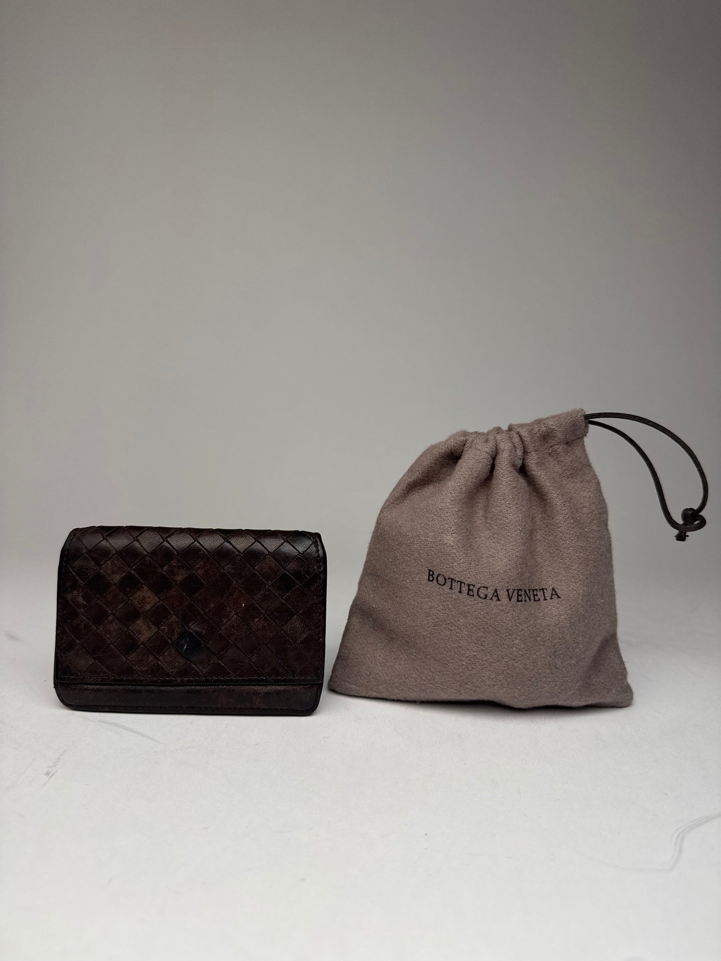 Vintage Bottega Veneta Intrecciato Leather Card Holder Brown