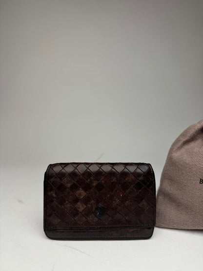 Vintage Bottega Veneta Intrecciato Leather Card Holder Brown