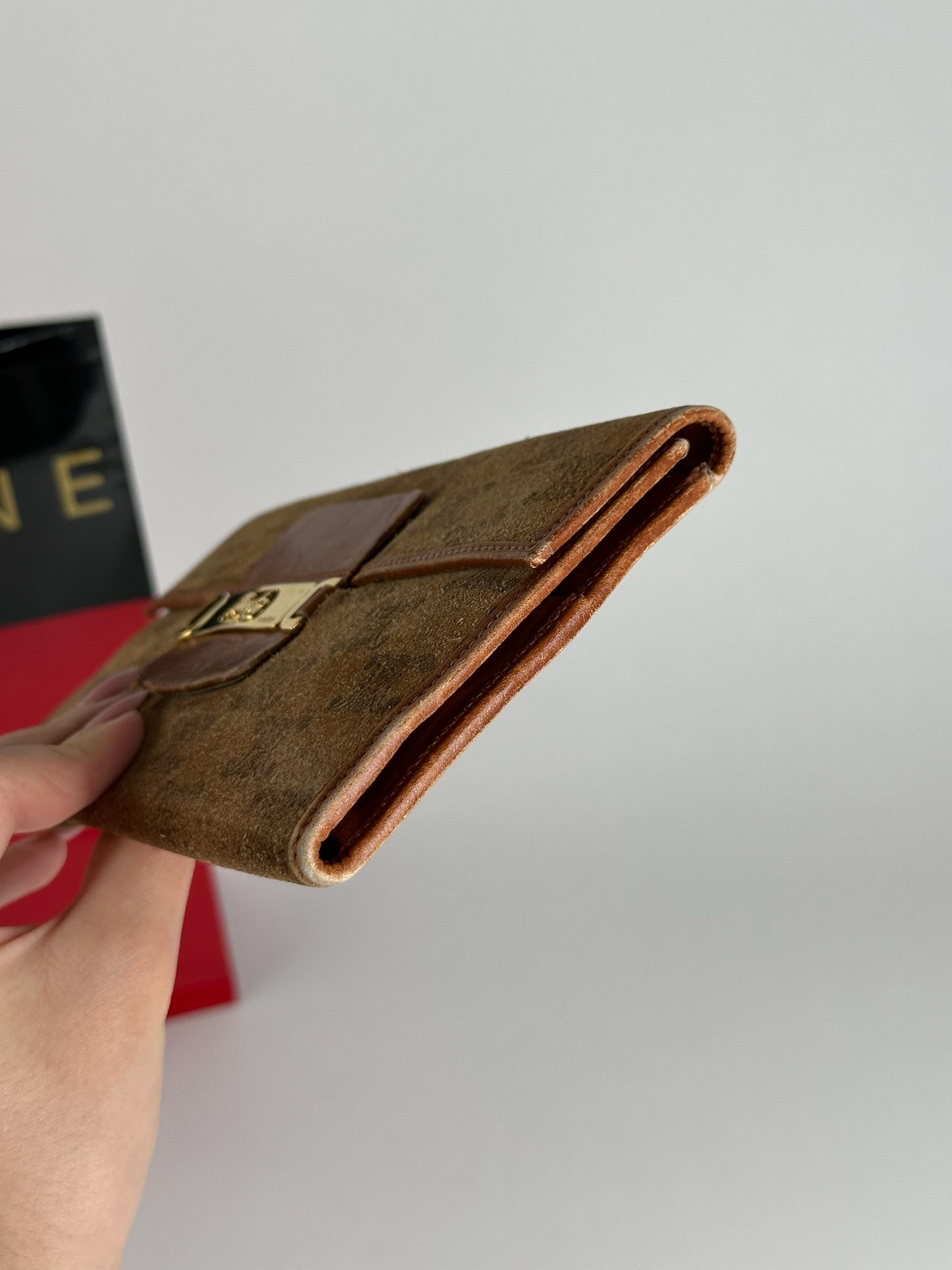 Vintage Celine Paris Suede Leather Monogram wallet brown