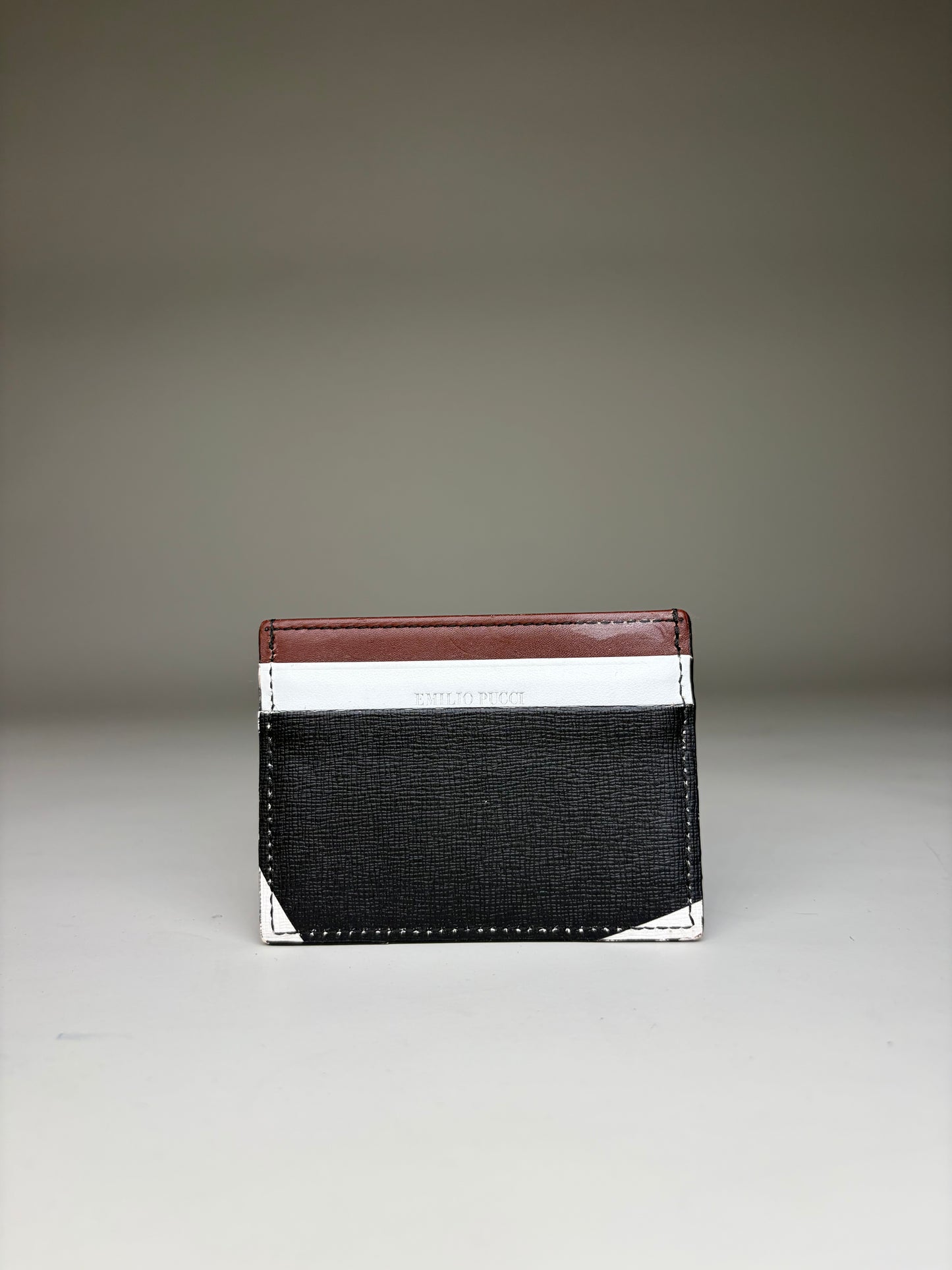Vintage Pucci Leather Card Holder Brown White Black Silver
