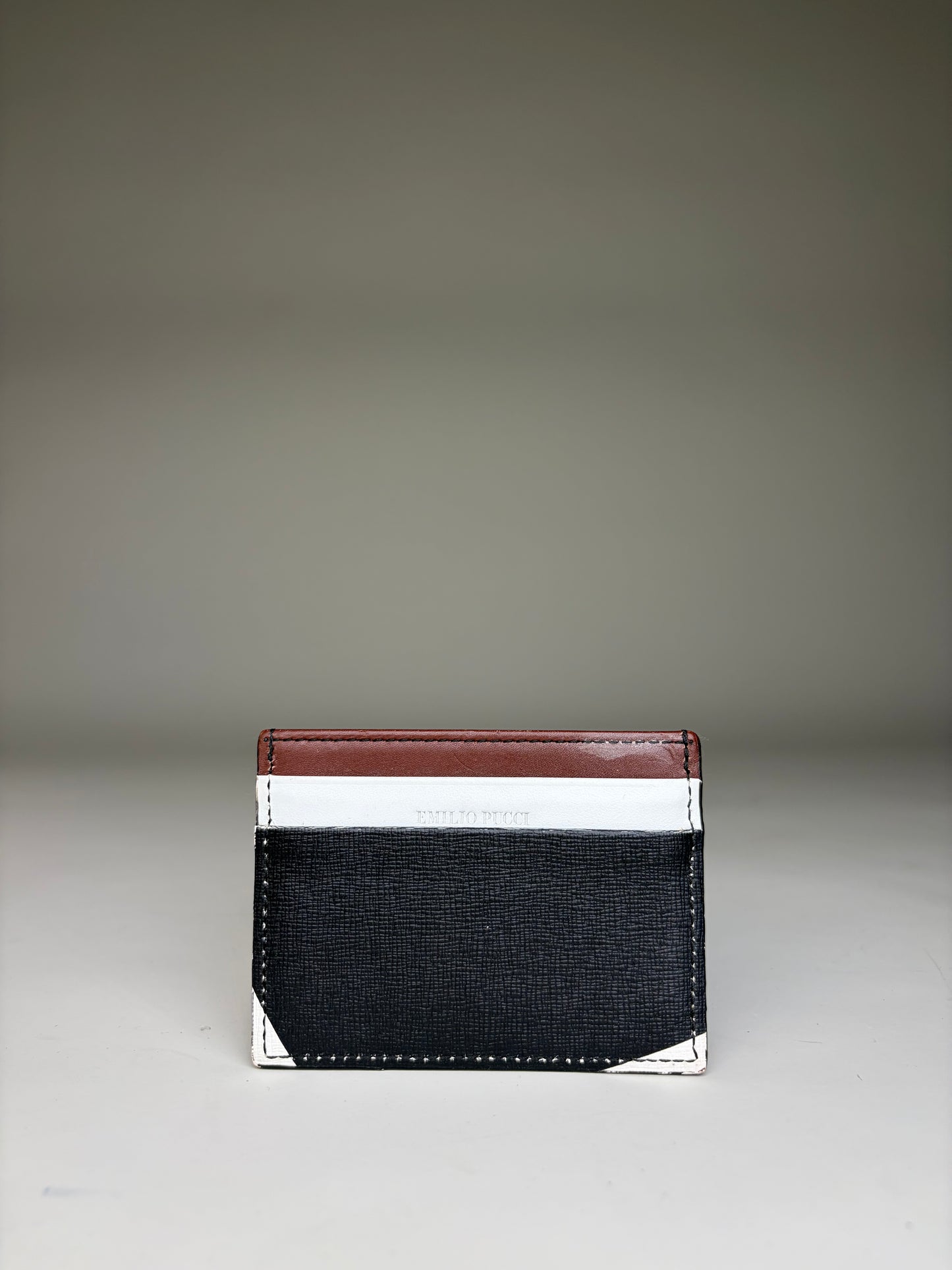 Vintage Pucci Leather Card Holder Brown White Black Silver