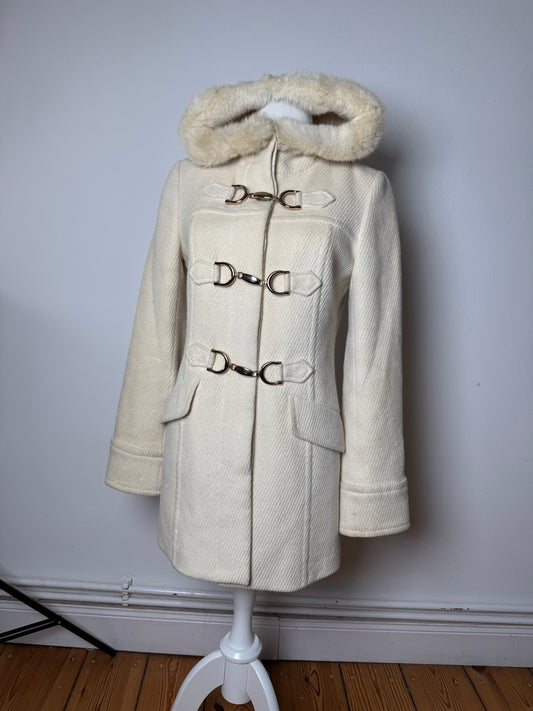 Vintage Burberry Wool Fur Coat Beige White M