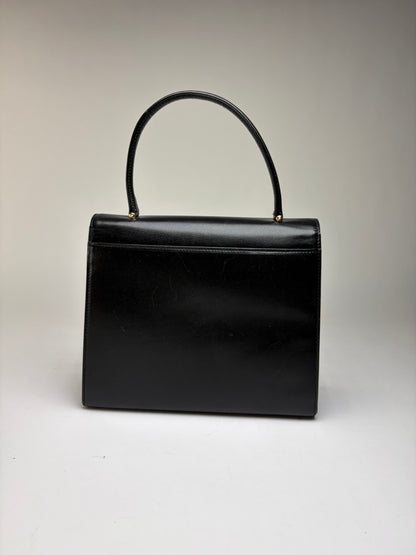 Vintage Givenchy Structured Leather Top-Handle Bag Late 1970s Black
