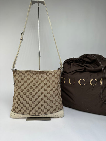 Vintage Gucci GG Monogram Canvas Crossbody Bag Early 2000s Beige Brown