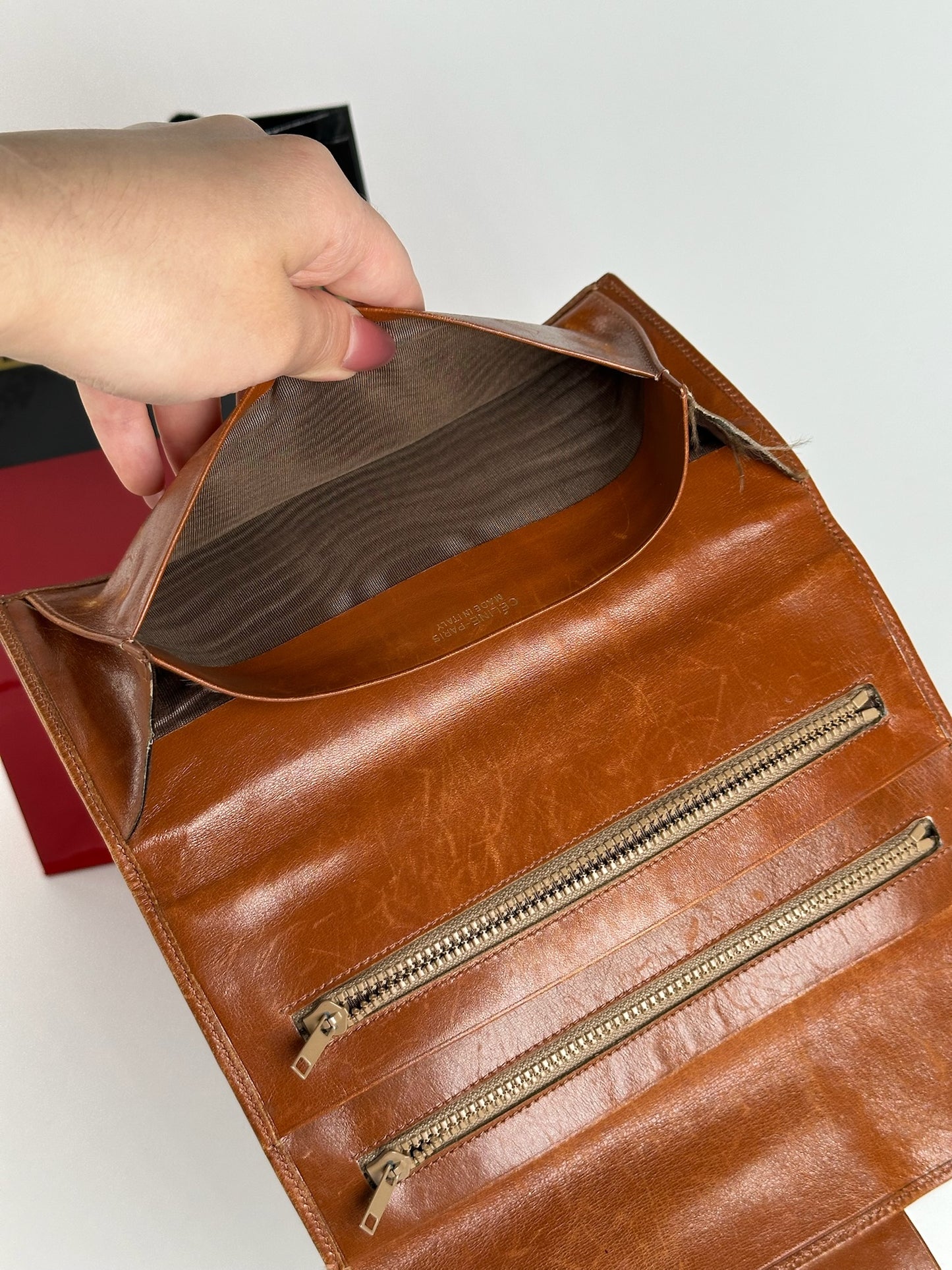 Vintage Celine Paris Suede Leather Monogram wallet brown