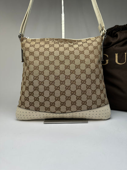 Vintage Gucci GG Monogram Canvas Crossbody Bag Early 2000s Beige Brown