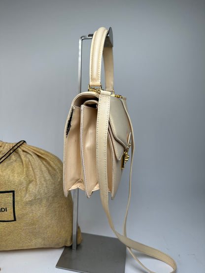 Vintage Fendi Top Handle Flap Bag Cream Ivory Calfskin Leather