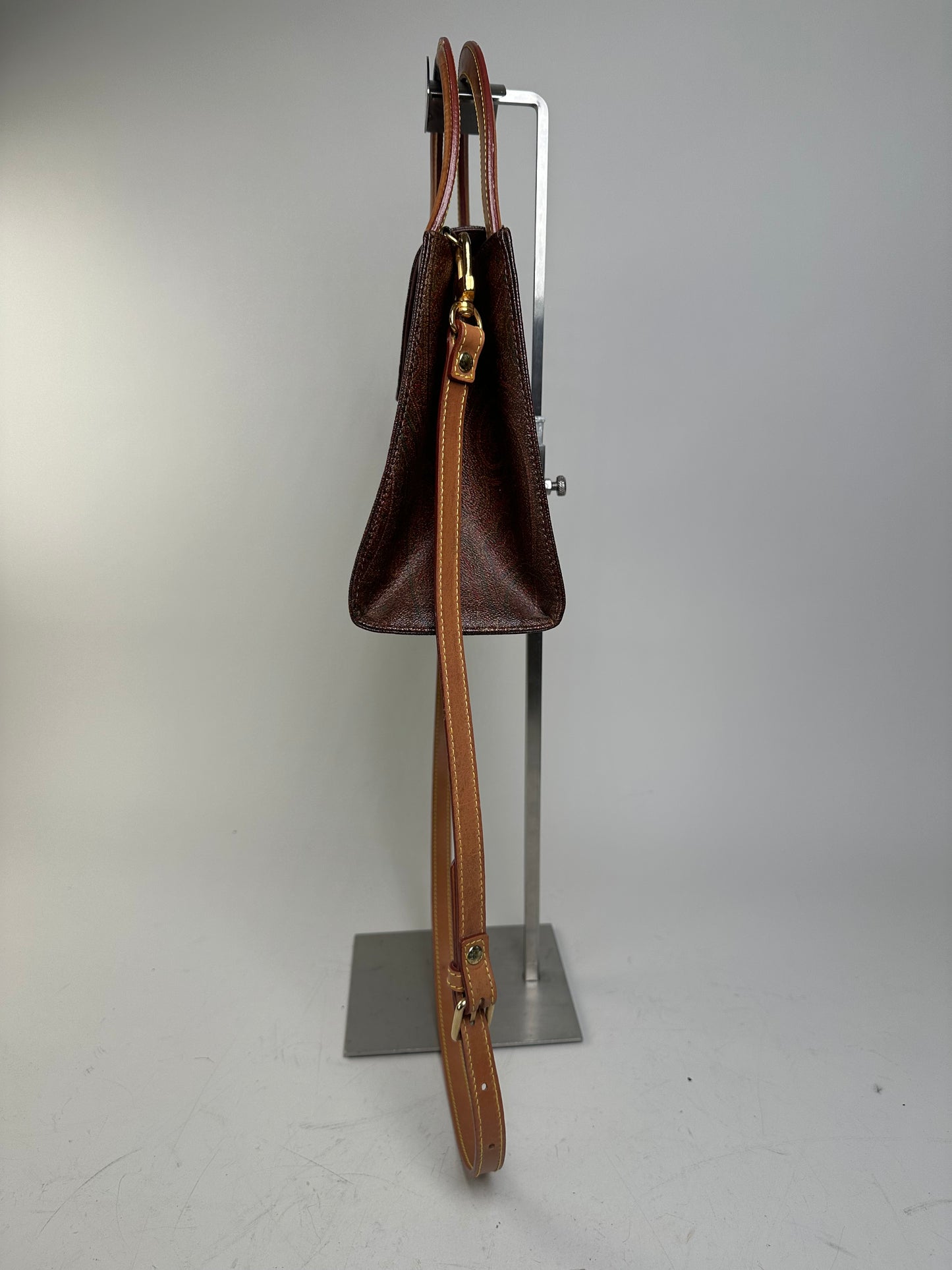 Vintage Etro Paisley Print Leather Handbag Burgundy Brown