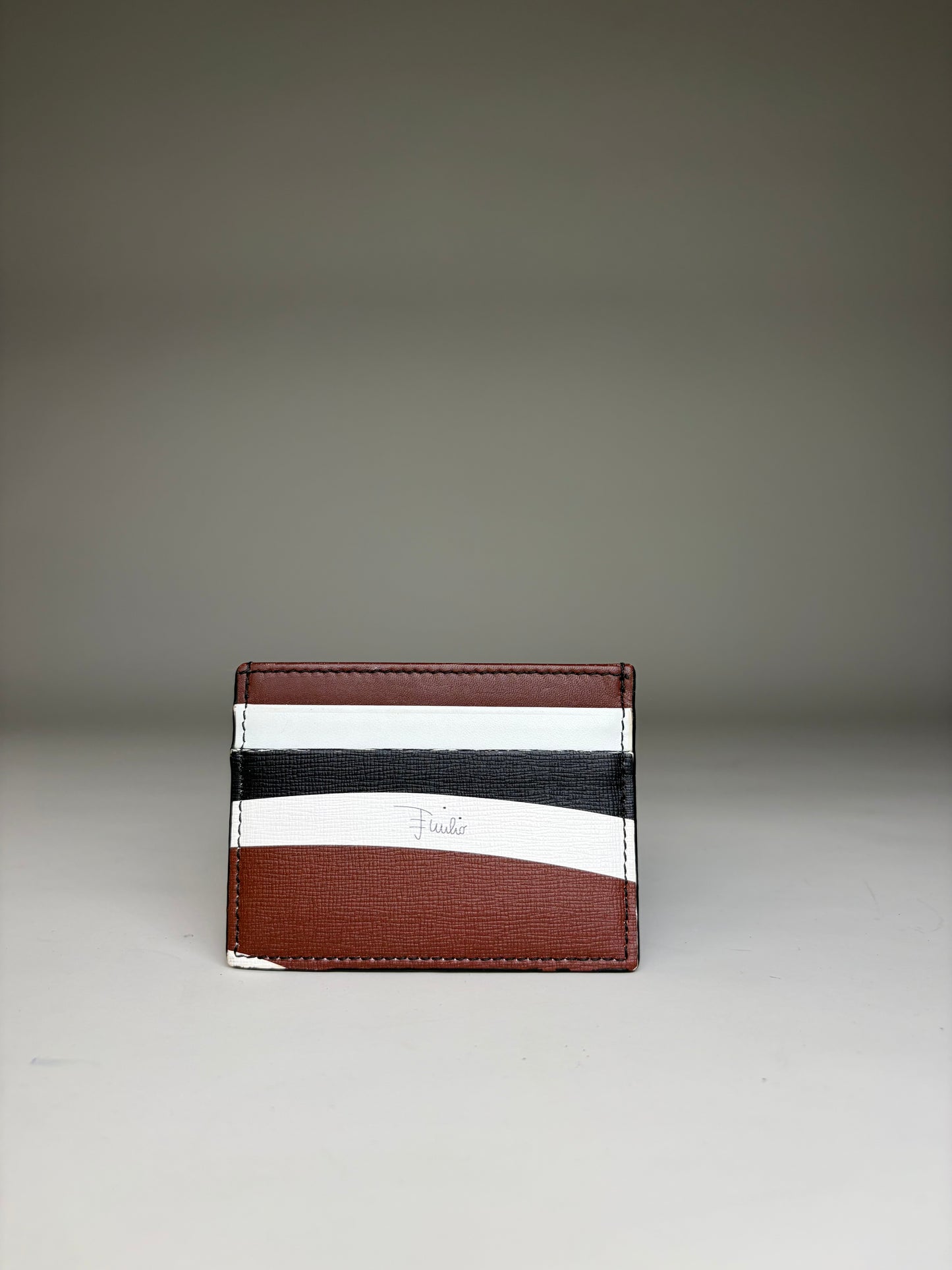 Vintage Pucci Leather Card Holder Brown White Black Silver