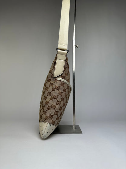Vintage Gucci GG Monogram Canvas Crossbody Bag Early 2000s Beige Brown