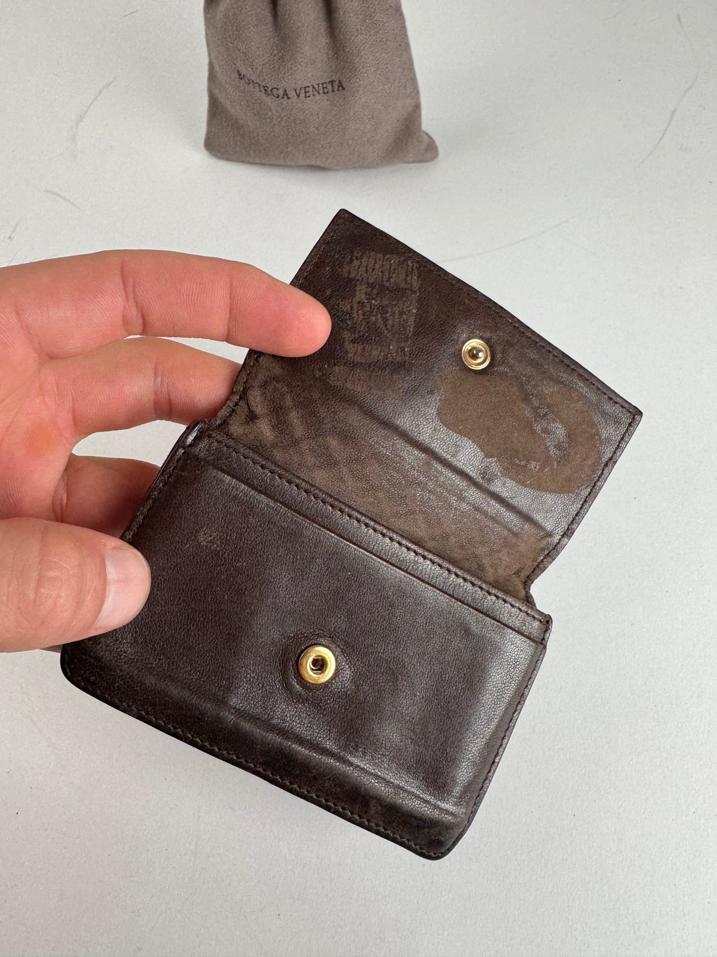 Vintage Bottega Veneta Intrecciato Leather Card Holder Brown