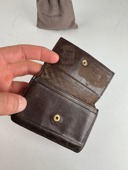 Vintage Bottega Veneta Intrecciato Leather Card Holder Brown