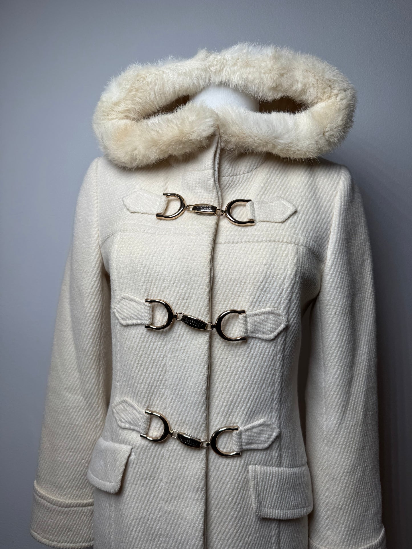 Vintage Burberry Wool Fur Coat Beige White M
