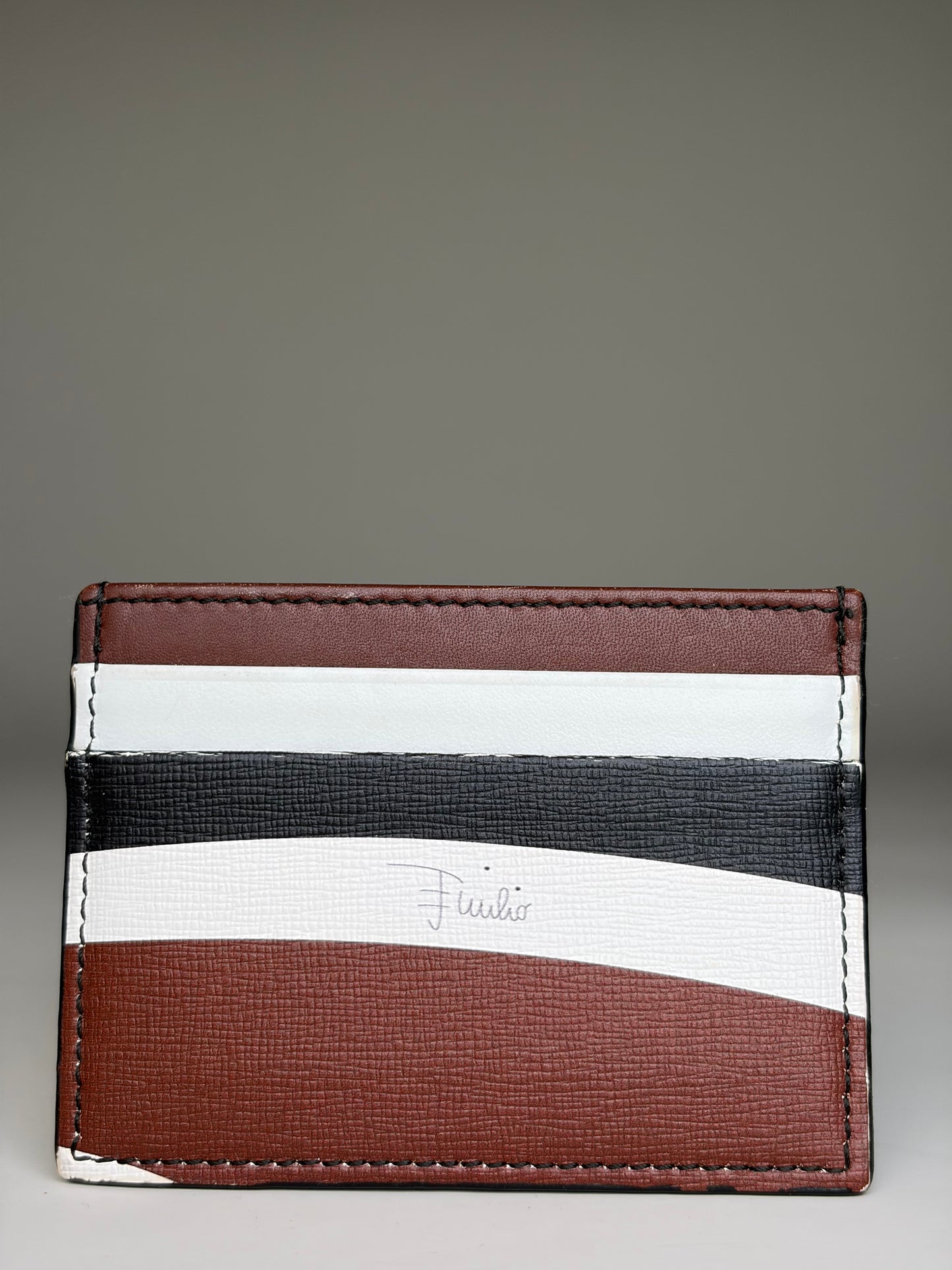 Vintage Pucci Leather Card Holder Brown White Black Silver