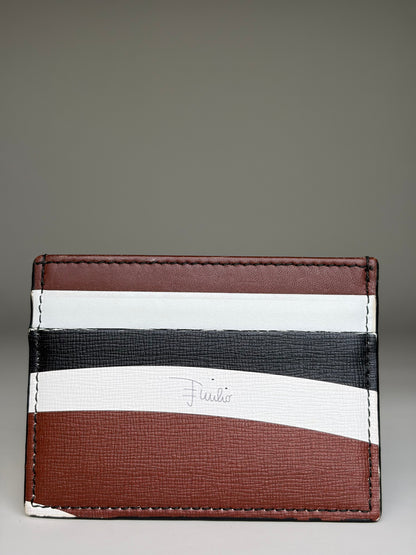 Vintage Pucci Leather Card Holder Brown White Black Silver