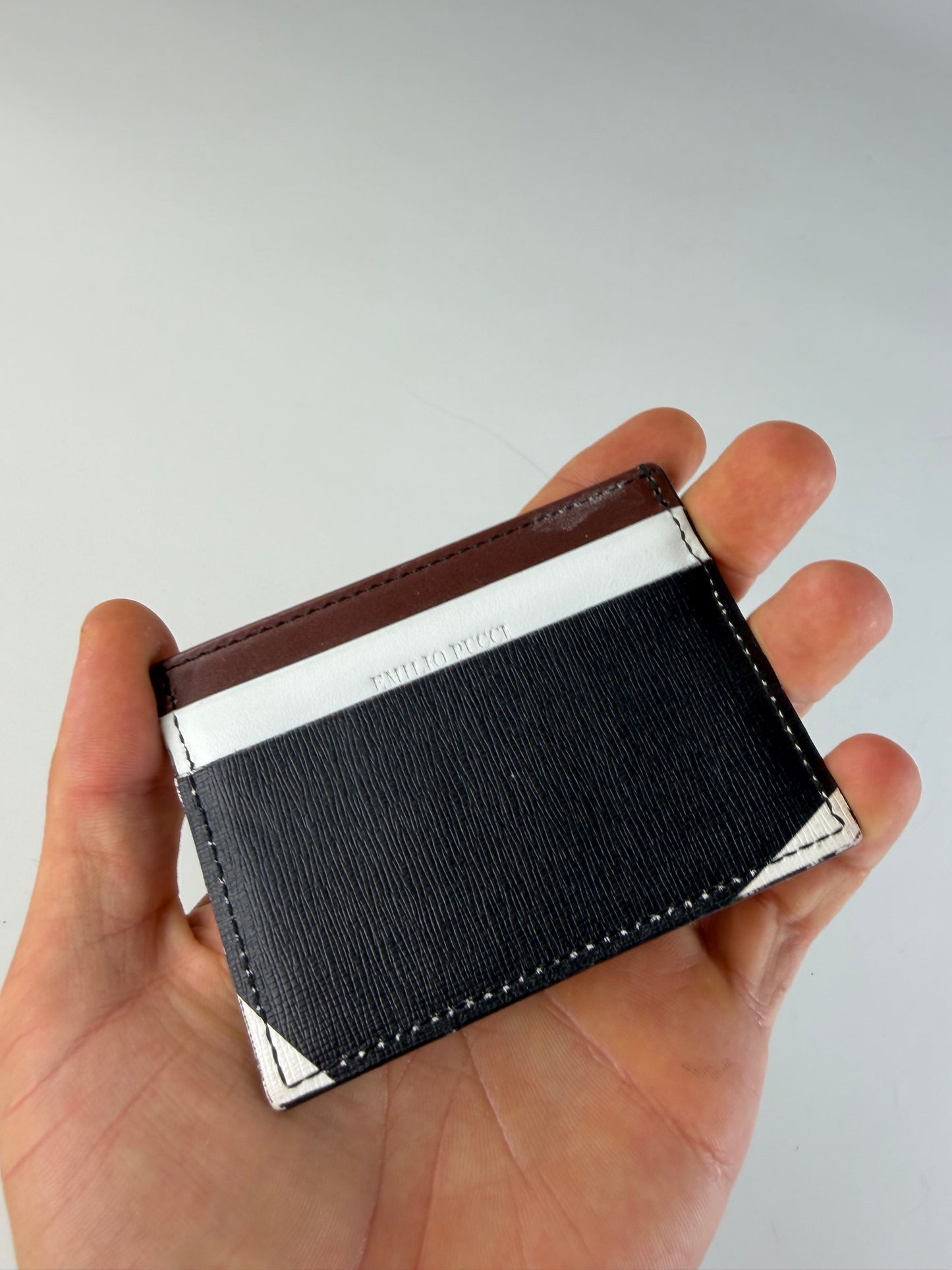 Vintage Pucci Leather Card Holder Brown White Black Silver