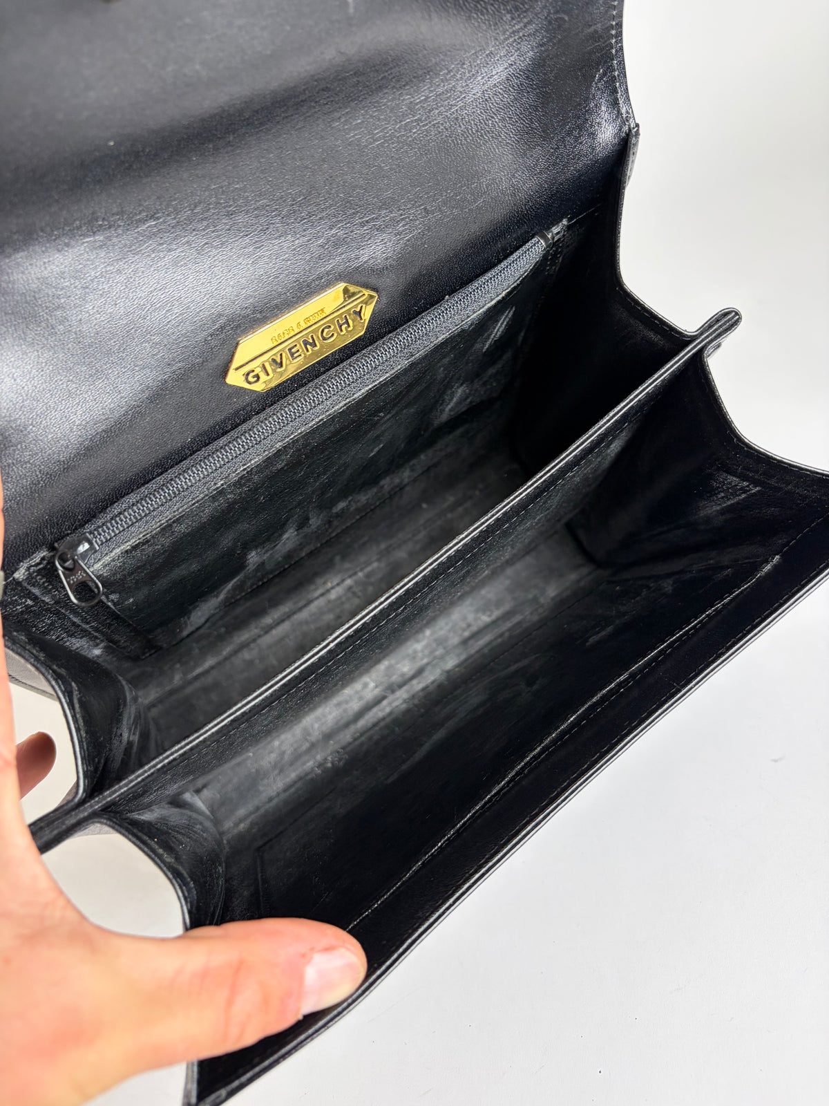 Vintage Givenchy Structured Leather Top-Handle Bag Late 1970s Black
