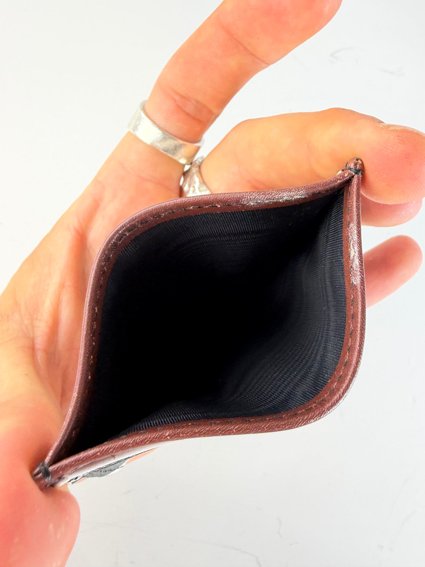 Vintage Pucci Leather Card Holder Brown White Black Silver
