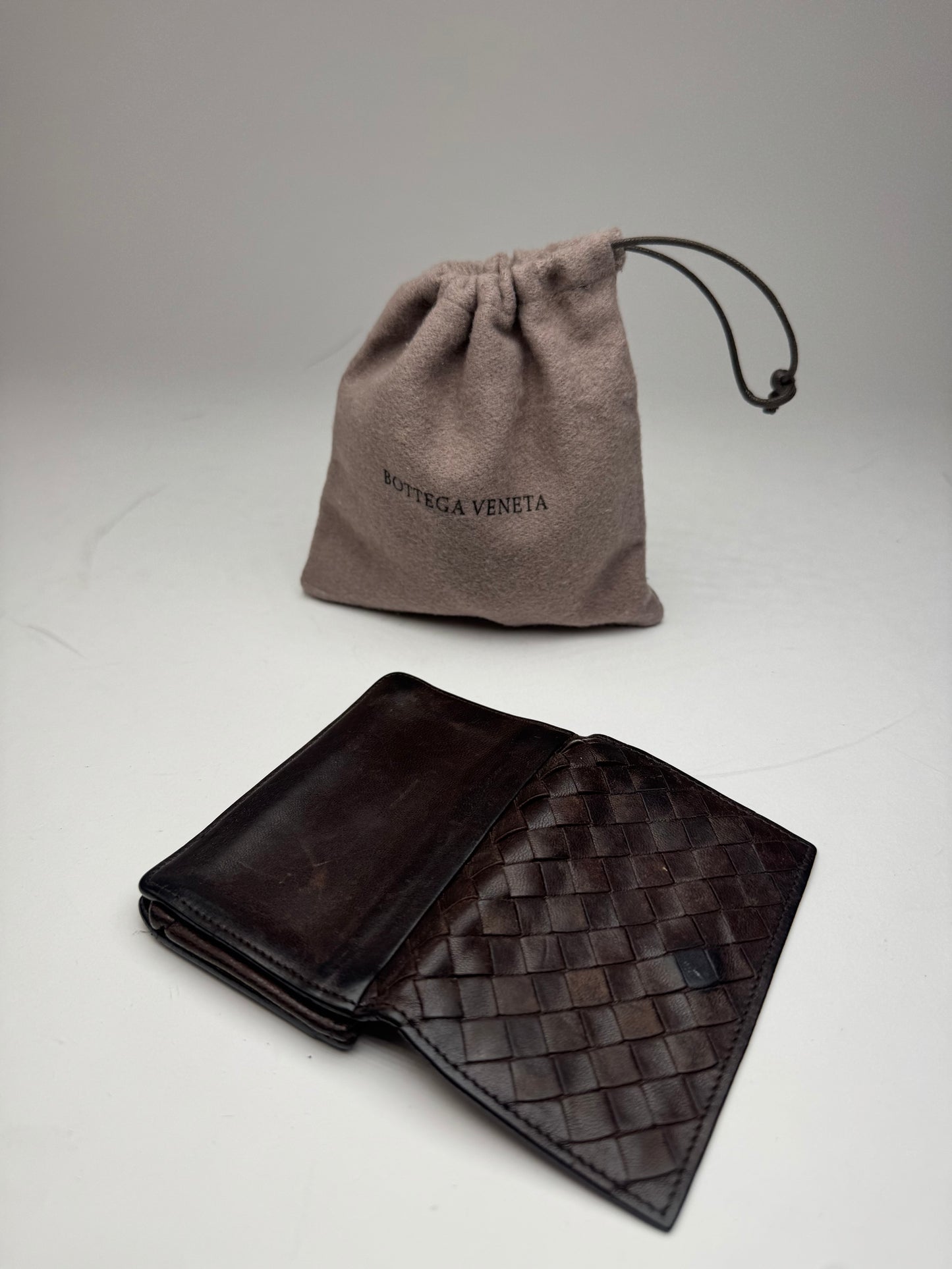 Vintage Bottega Veneta Intrecciato Leather Card Holder Brown