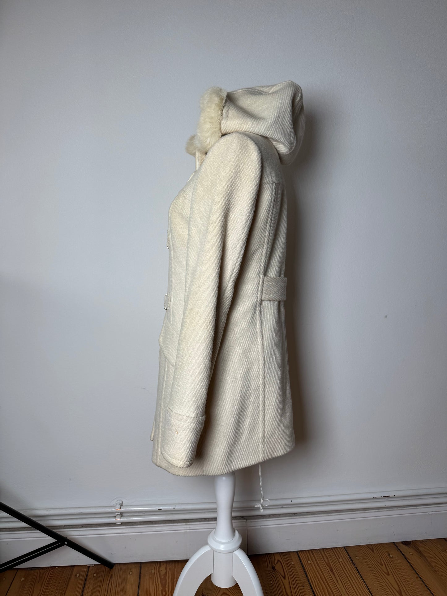 Vintage Burberry Wool Fur Coat Beige White M