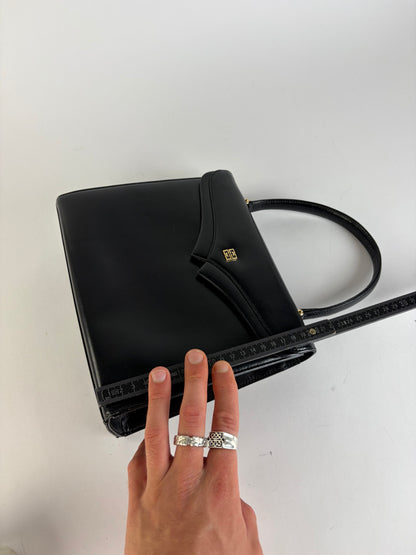 Vintage Givenchy Structured Leather Top-Handle Bag Late 1970s Black