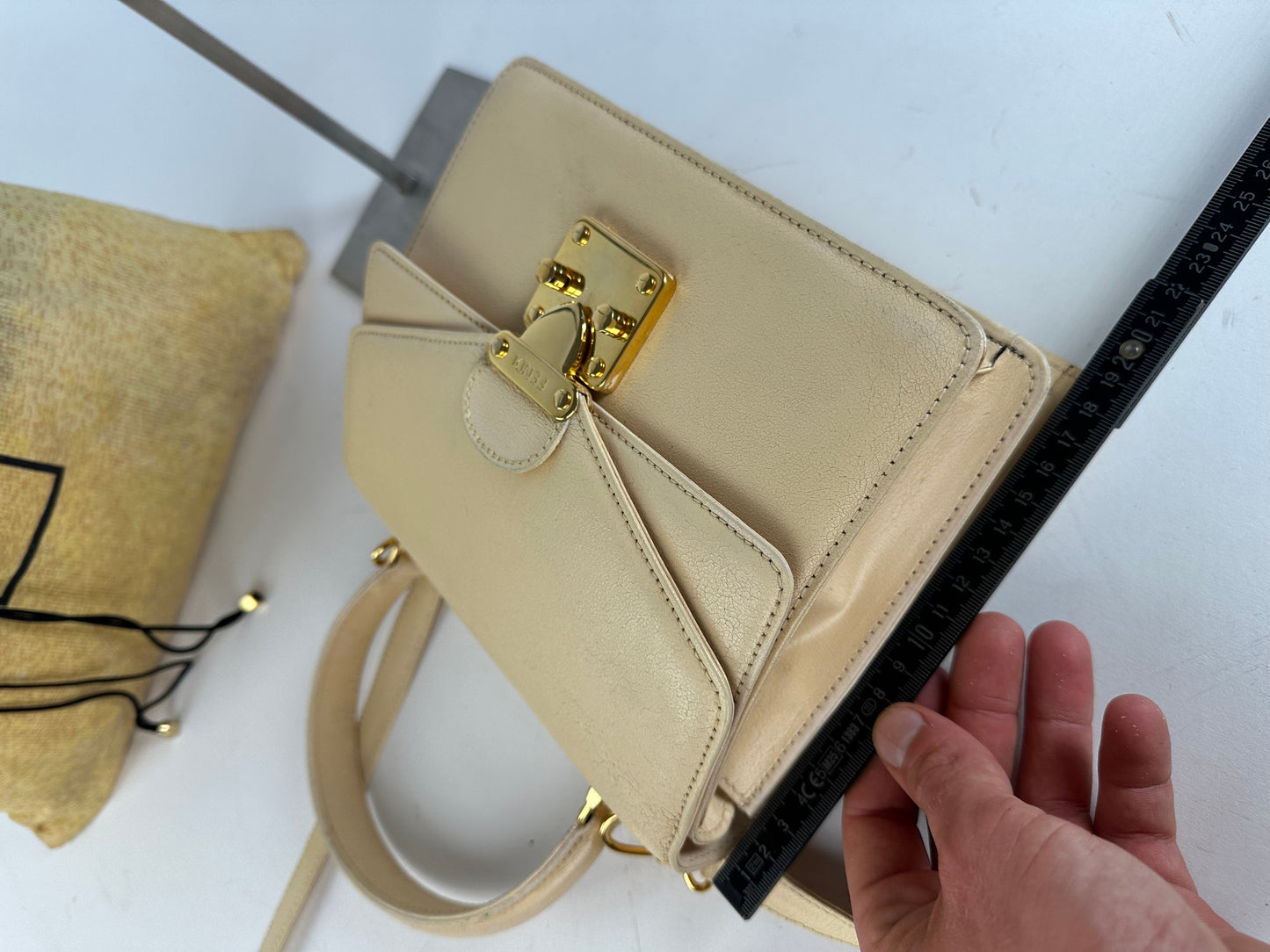 Vintage Fendi Top Handle Flap Bag Cream Ivory Calfskin Leather