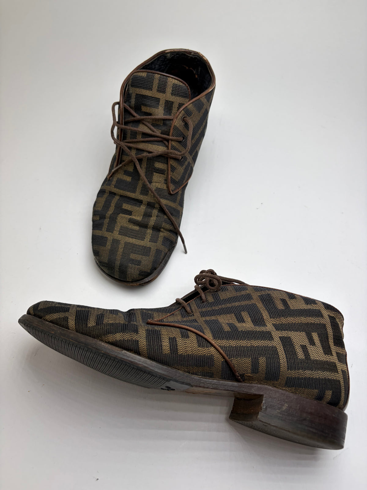 Vintage Fendi Zucca FF Monogram Chukka Boots Late 1980s Brown Black EU36
