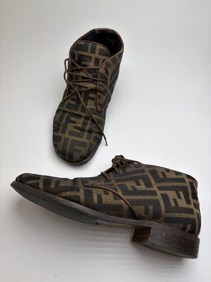 Vintage Fendi Zucca FF Monogram Chukka Boots Late 1980s Brown Black EU36
