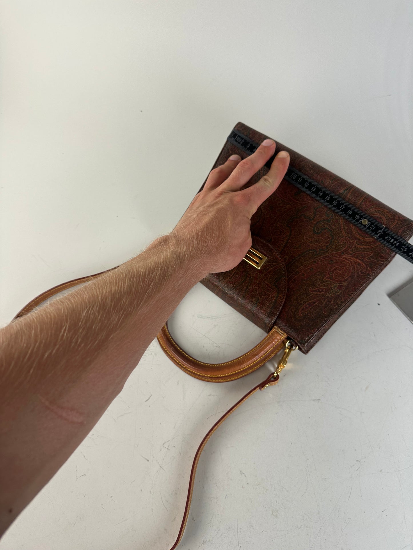 Vintage Etro Paisley Print Leather Handbag Burgundy Brown