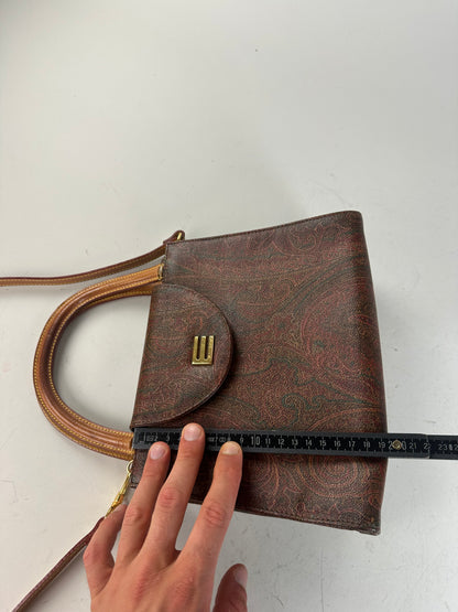 Vintage Etro Paisley Print Leather Handbag Burgundy Brown