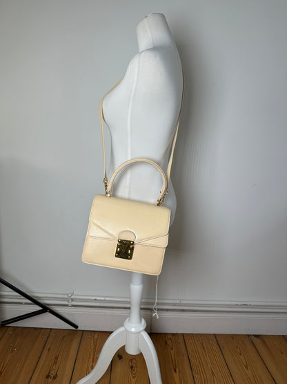 Vintage Fendi Top Handle Flap Bag Cream Ivory Calfskin Leather