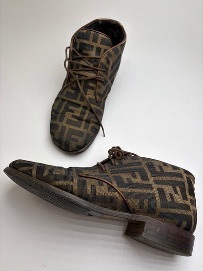Vintage Fendi Zucca FF Monogram Chukka Boots Late 1980s Brown Black EU36