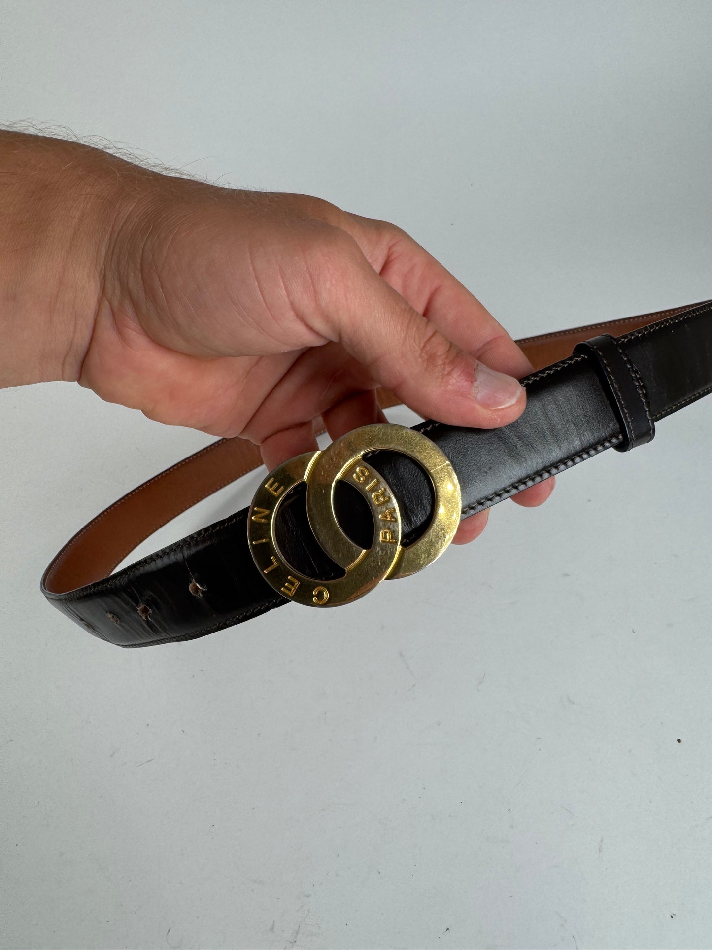 Vintage Celine Leather belt black brown