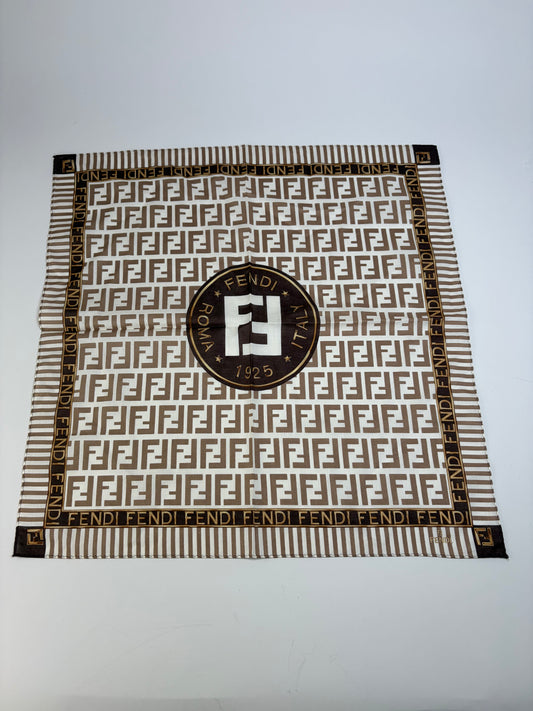 Vintage Fendi FF Monogram Silk Scarf Cream Brown