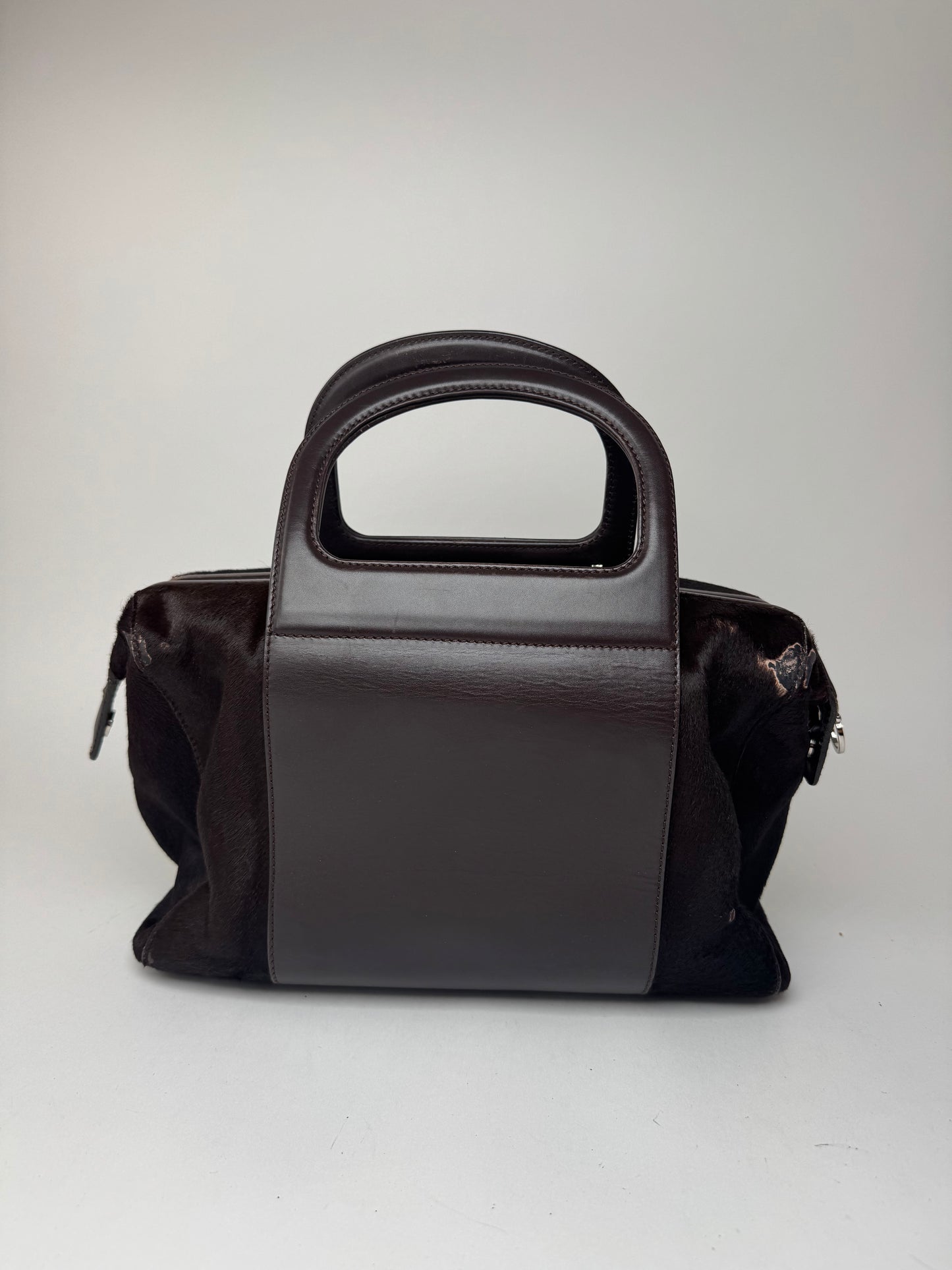 Sac vintage en cuir et fourrure marron Salvatore Ferragamo