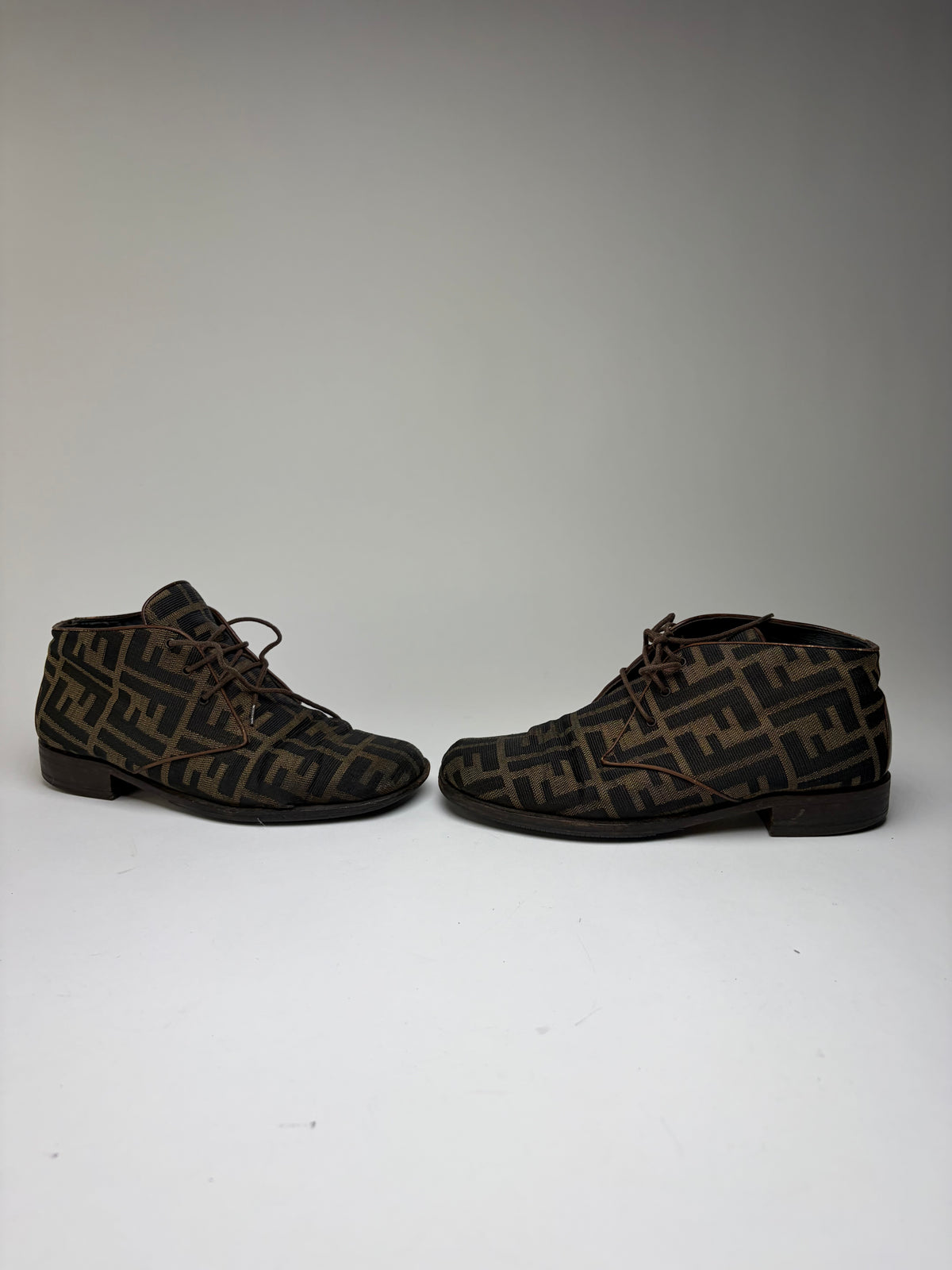 Vintage Fendi Zucca FF Monogram Chukka Boots Late 1980s Brown Black EU36