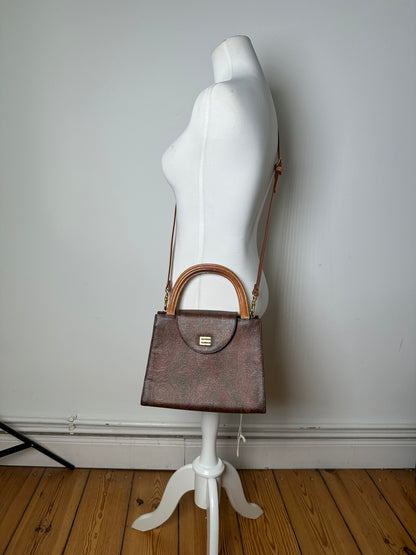 Vintage Etro Paisley Print Leather Handbag Burgundy Brown