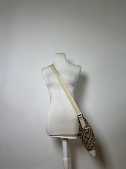 Vintage Gucci GG Monogram Canvas Crossbody Bag Early 2000s Beige Brown