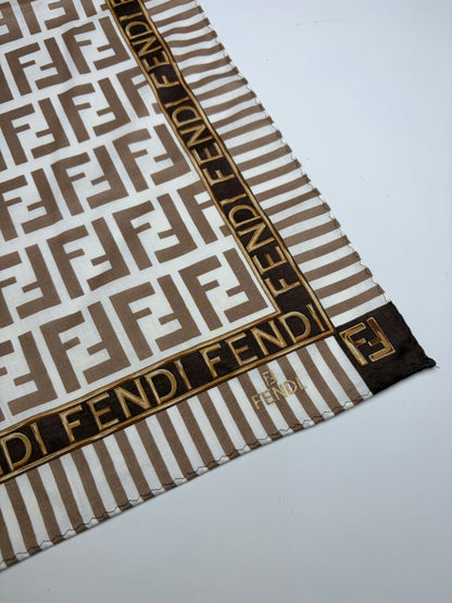 Vintage Fendi FF Monogram Silk Scarf Cream Brown