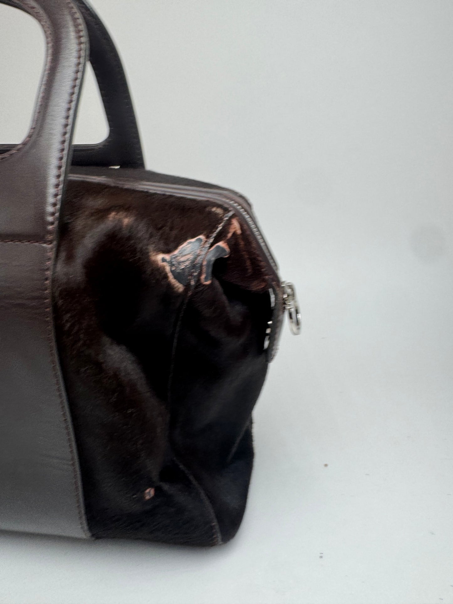 Sac vintage en cuir et fourrure marron Salvatore Ferragamo
