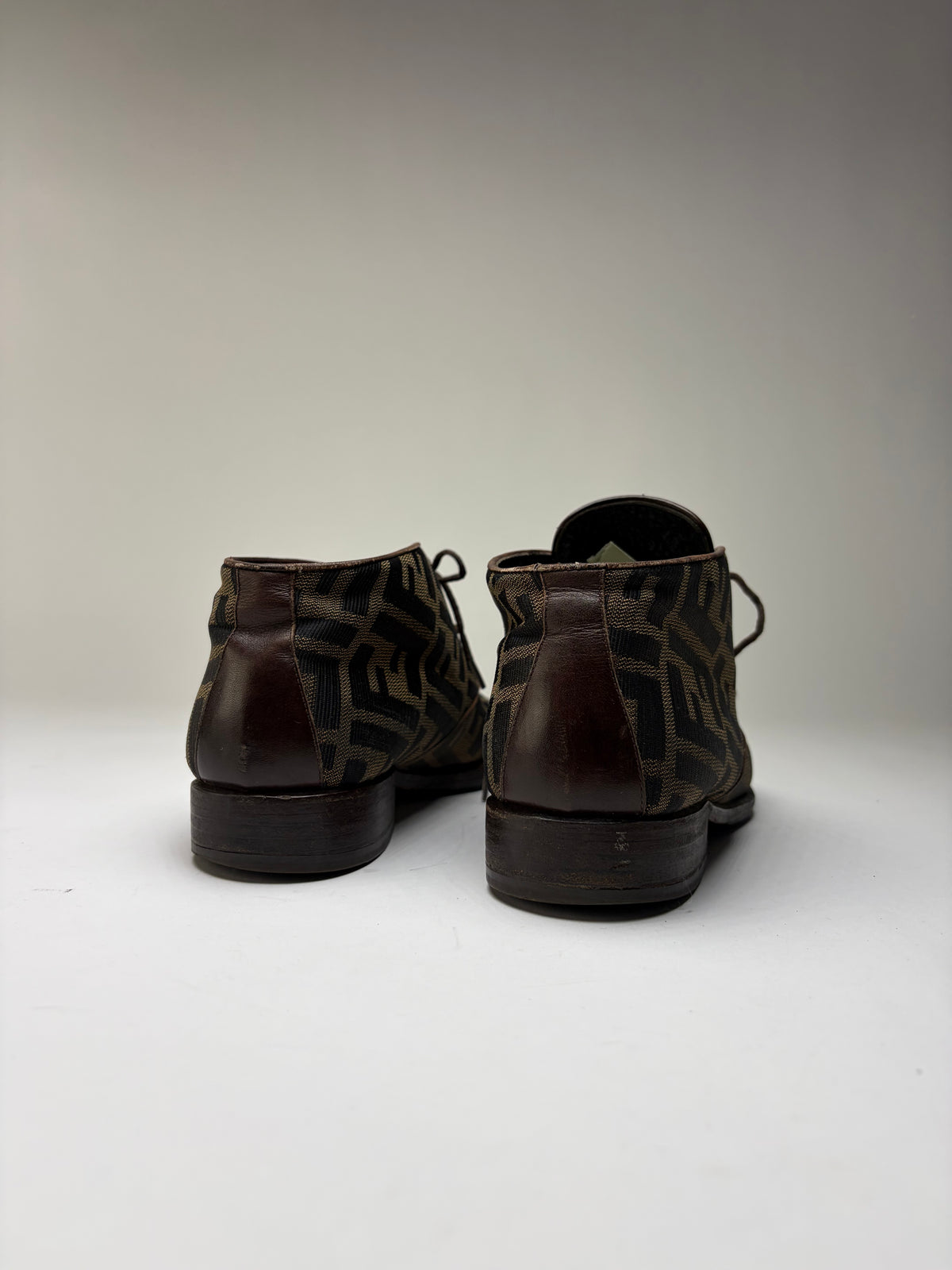 Vintage Fendi Zucca FF Monogram Chukka Boots Late 1980s Brown Black EU36