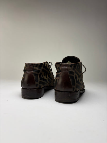 Vintage Fendi Zucca FF Monogram Chukka Boots Late 1980s Brown Black EU36