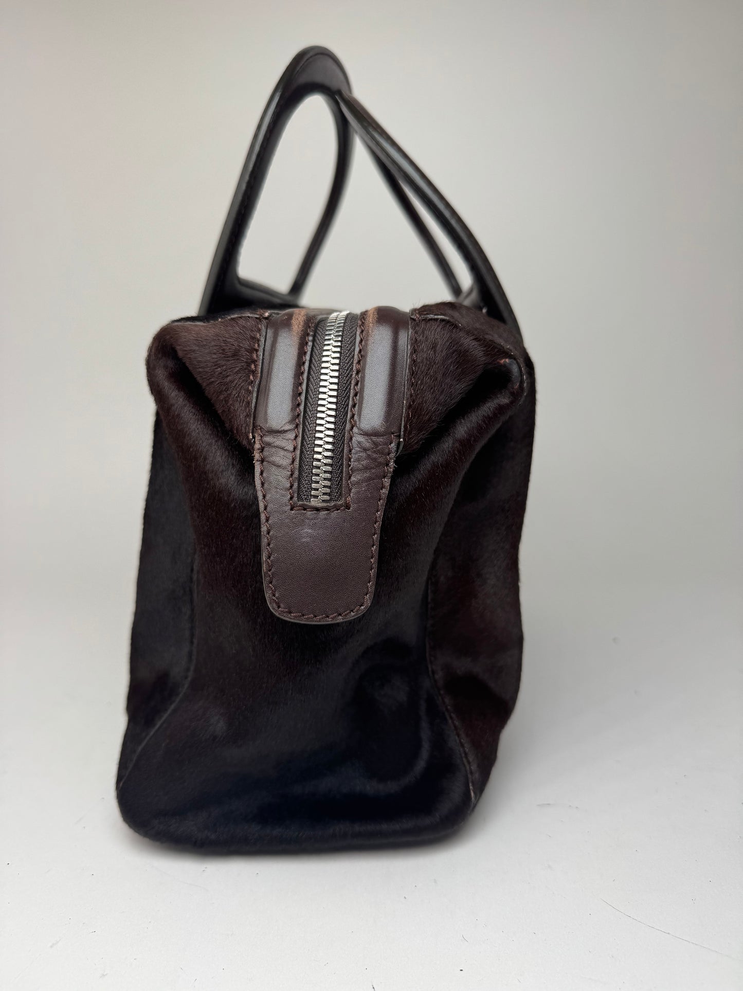 Sac vintage en cuir et fourrure marron Salvatore Ferragamo
