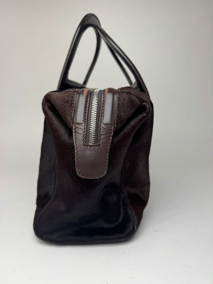 Sac vintage en cuir et fourrure marron Salvatore Ferragamo