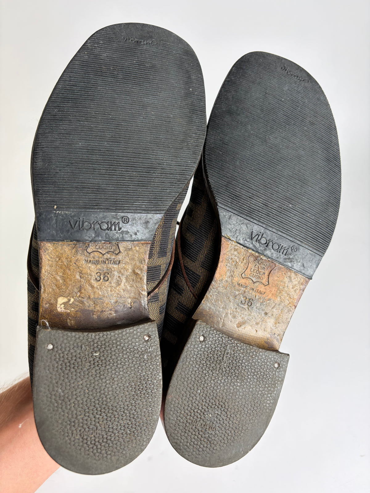 Vintage Fendi Zucca FF Monogram Chukka Boots Late 1980s Brown Black EU36